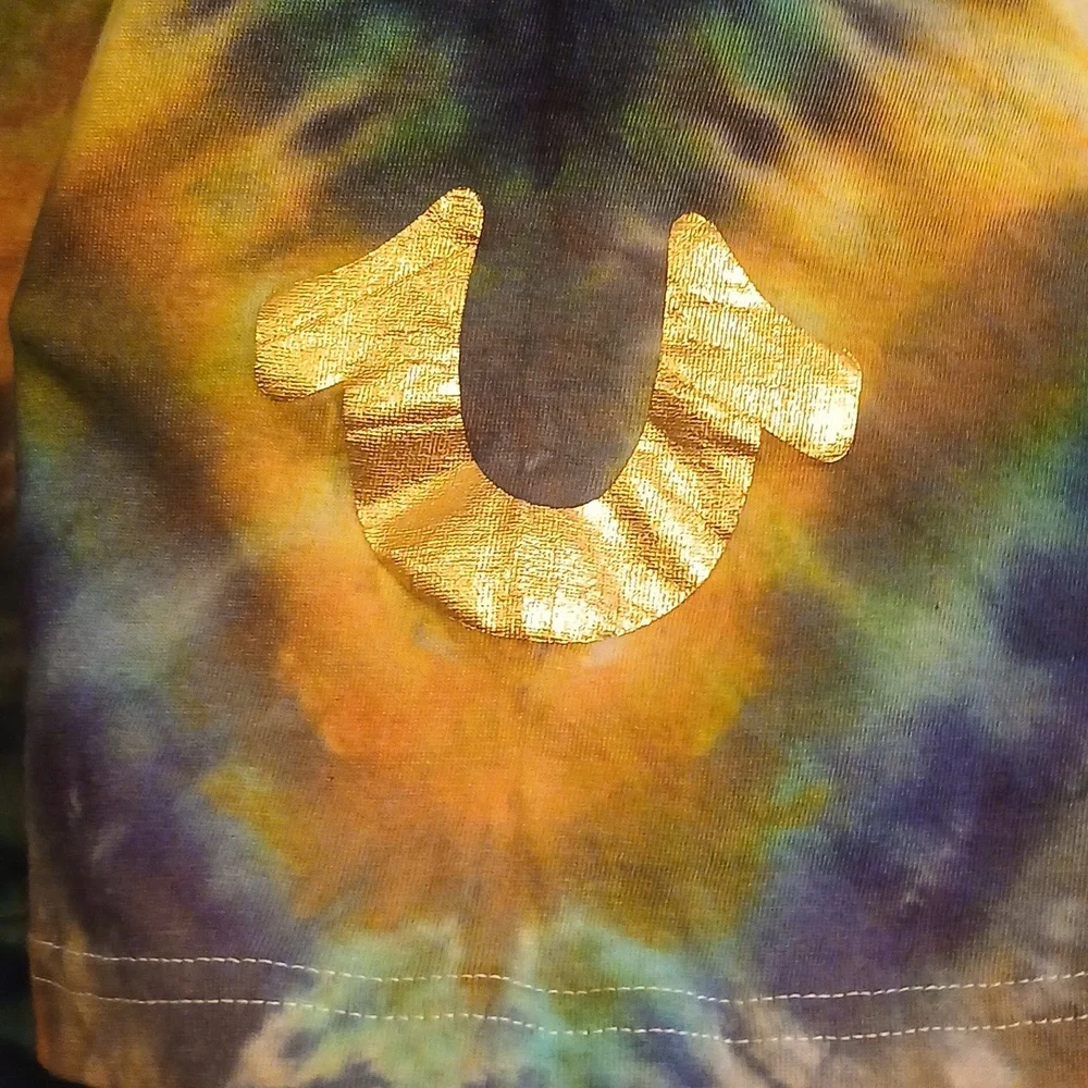 True Religion Multicolor‎ Tie-Dye Short Sleeve Tee W Gold Logo On Sleeve.. Sz.XL